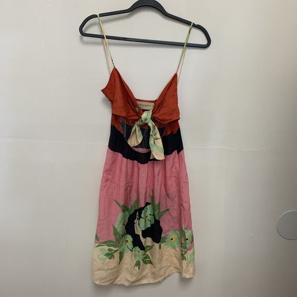 ADRIANA DEGREAS Pink Green Silk Cut Out Mini Dress Size Small - Picture 3 of 4